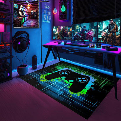 Video Game Rug - Gaming Themed Rug Gamepad Controller Area Rugs for Bedroom Gaming Carpet for Boys Game Carpet for Playrooms Bedroom Doormat Yoga Mats