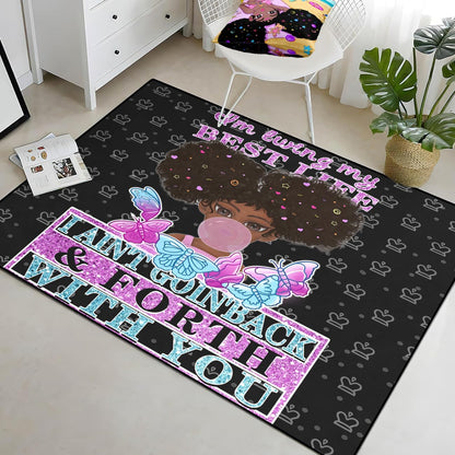 Black Girl Area Rug for Bedroom African Black Girls Floor Rugs for Living Room Playroom Cartoon Art Home Decor Soft Yoga Mats for Women Afro Purple 47" x 31" (2.7 x 3 Feet)