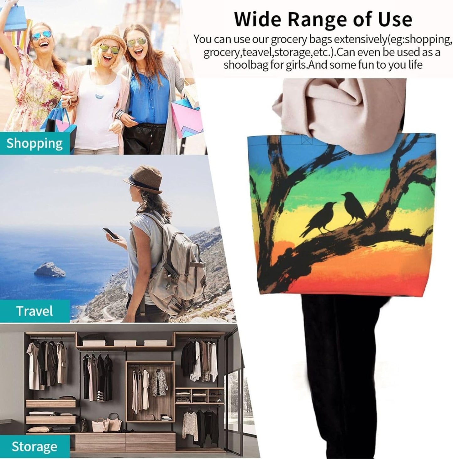 Tote Shoulder Bag Large Durable Reusable Eco-friendly Handbag Lightweight Stylish for Daily Use-19.7x15.7x5.9 Inch - Colors A