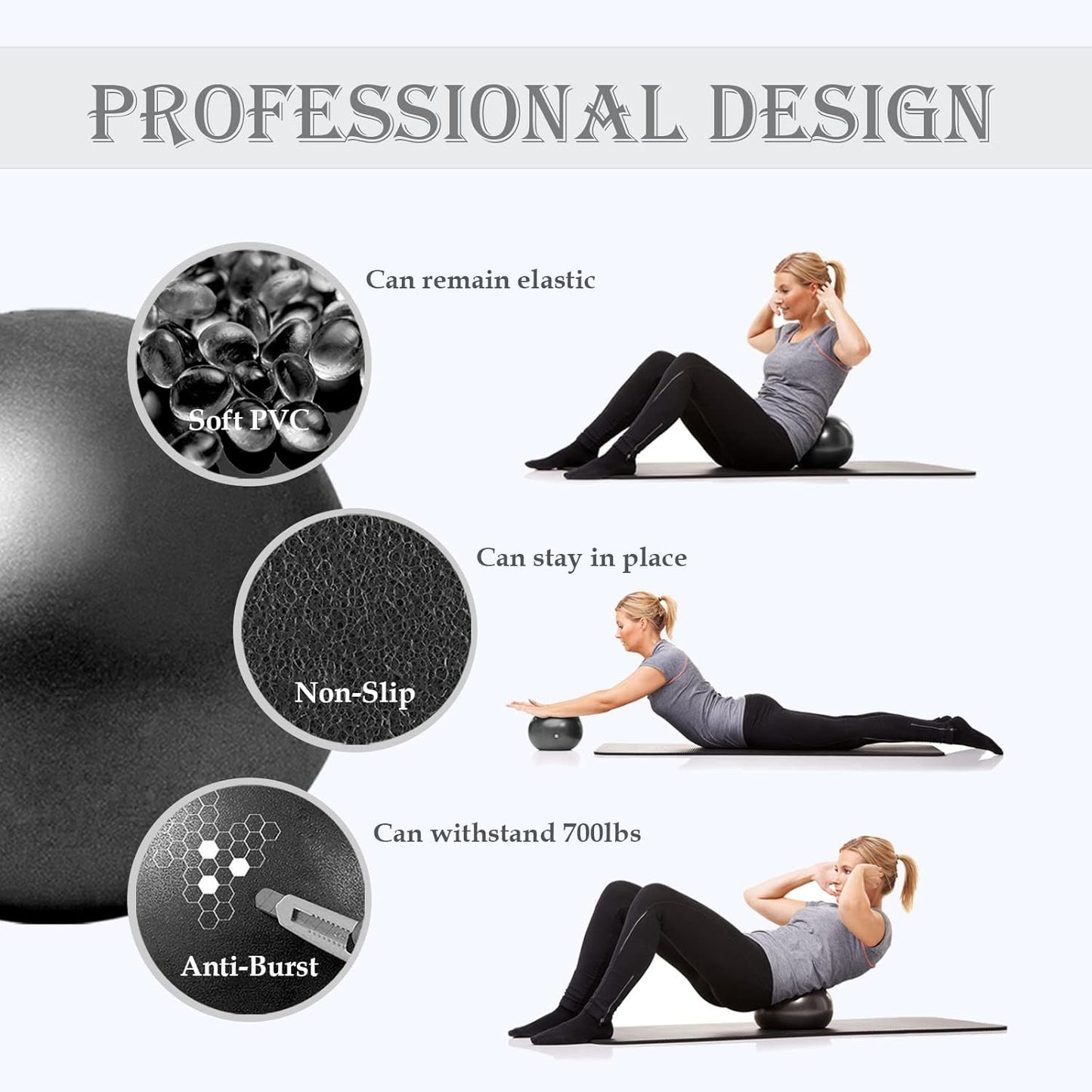 PL-0003 Soft Exercise Ball, Anti-Burst Yoga Ball Chair Supports 2200lbs PL-0003