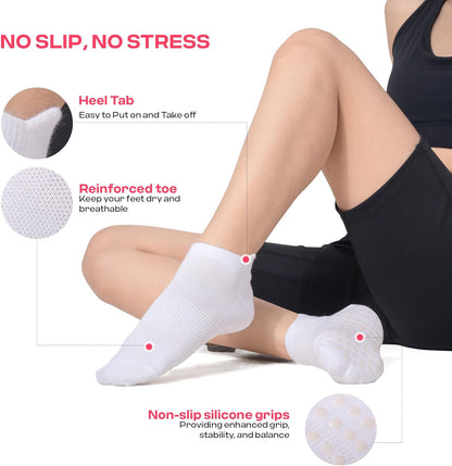 COOLMATE Pilates Socks with Grips for Women, Yoga Socks, Crew Non Slip Women for Barre, Pilates Gifts for Women - Colors B