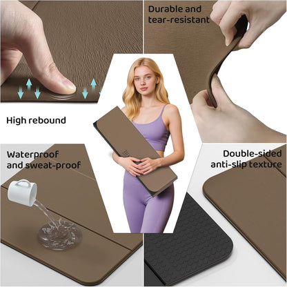 Foldable Yoga Mat Exercise Mat for Home Workout, Comfortable and Durable, 8mm Thick Portable Folding Mat, Non-Slip, Pilates Mat Thick, Outdoor Use, Meditation, Travel, Camping (71"x24" x 0.3") (Milk Coffee + Black) (Brown+Black)