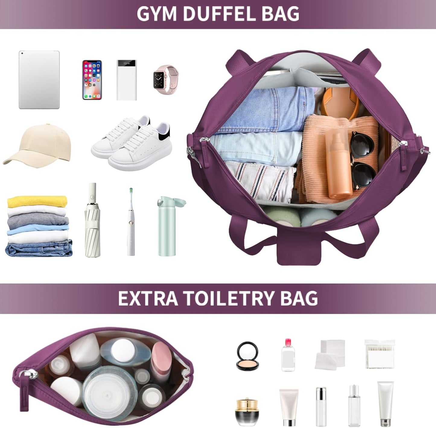 ETRONIK Gym Bag for Women, Personal Item Travel Bag with Shoes Compartment, Weekender Overnight Duffel Bag with Wet Pocket, Carry On Bag for Women, Travel, Gym, Weekend (Beige)
