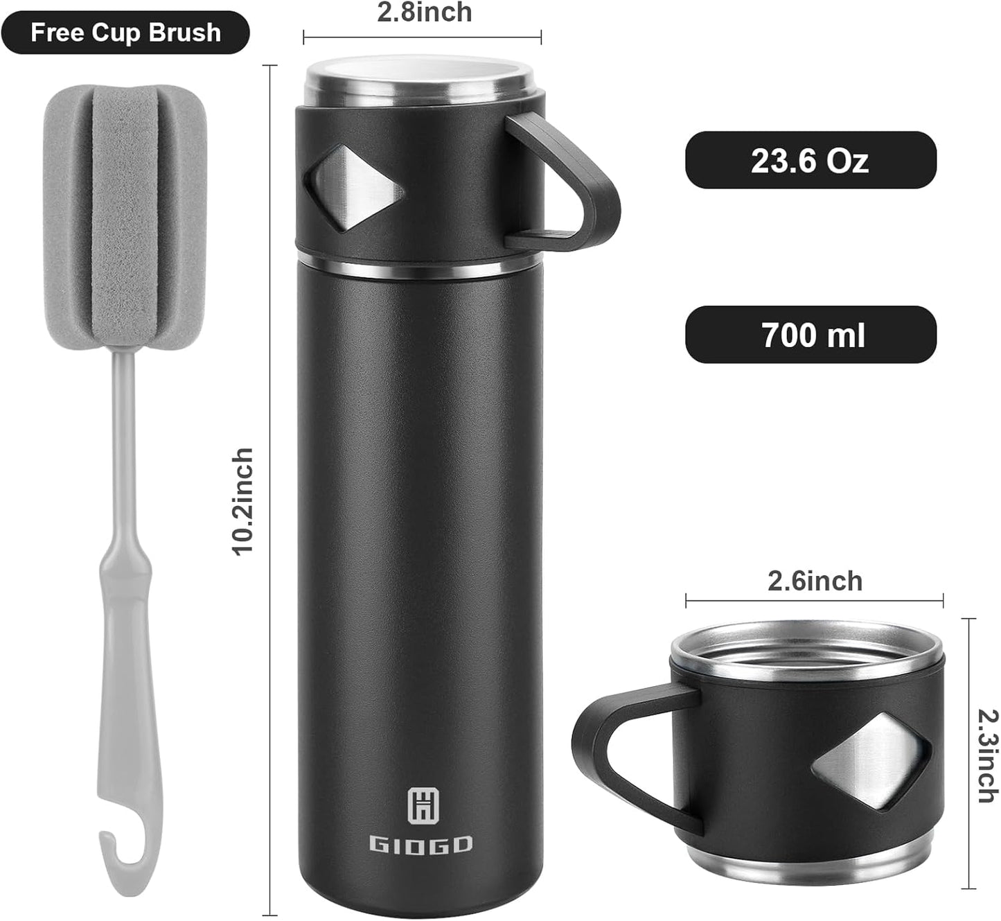 Stainless Steel Thermo 500ml/16.9oz Vacuum Insulated Bottle with Cup for Coffee Hot drink and Cold drink water flask.(Pink,Set)