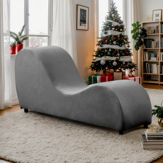 MUZZ Yoga Chairs for Adults, Velvet Yoga Chaise Lounge for Adult Exercise, Stretching, Relaxation, Modern Curved Tantra Chairs for Bedroom,Living Room(Dark Grey)