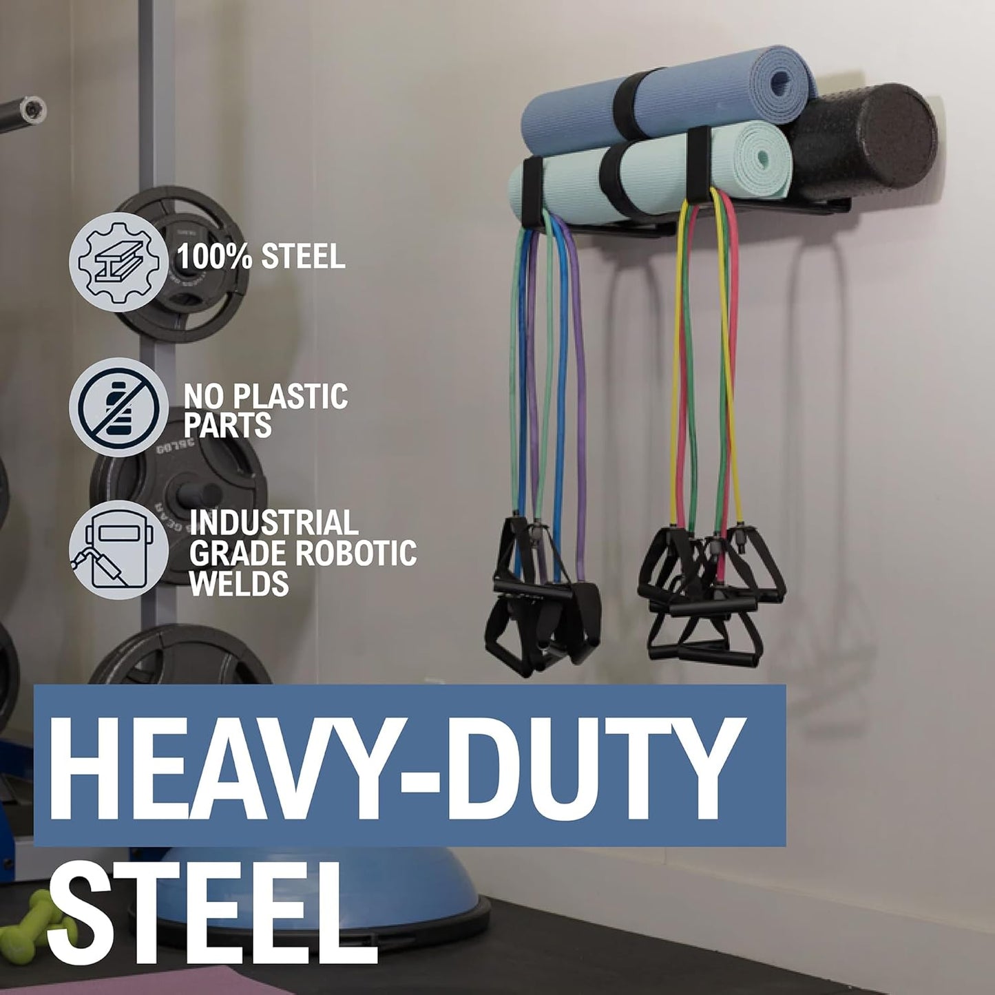 StoreYourBoard Yoga Mat Storage Rack, Large, Foam Roller Wall Hooks, Exercise Mat Holder, Fitness Gear Organizer (Large)