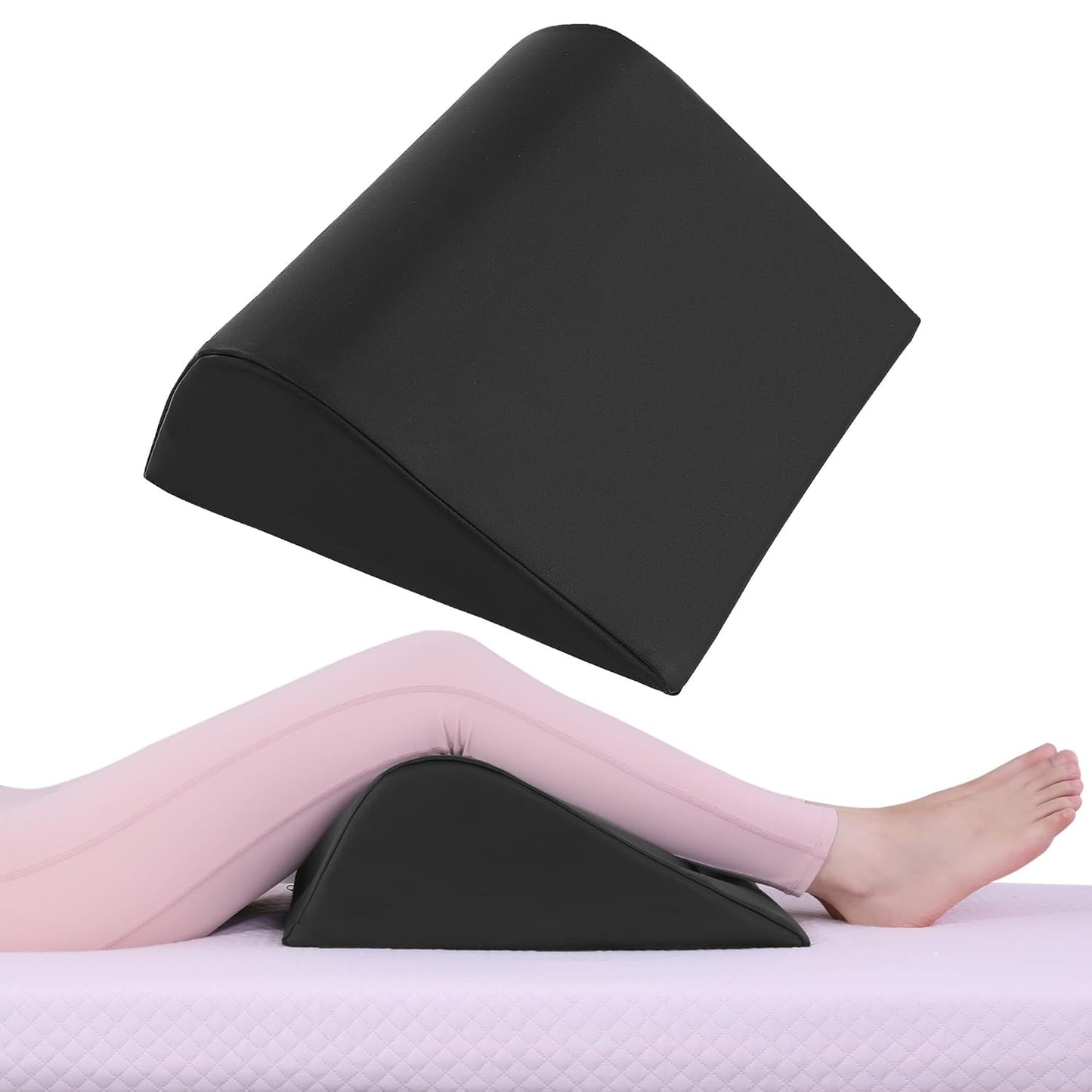 HOMBYS Wedge Bolster Pillow for Legs,Knee Wedge Pillow for Massage Table,Triangle Massage Bolsters for Under Legs,PU Leather Waterproof Foam Tatoo Pillow (Black)