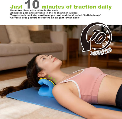 Neck Stretcher Cervical Traction Pillow with Magnetic Therapy Acupressure, Neck and Shoulder Relaxer for TMJ Pain Relief, C-Shaped Arch Design Chiropractic Pillow, Spine and Neck Corrector