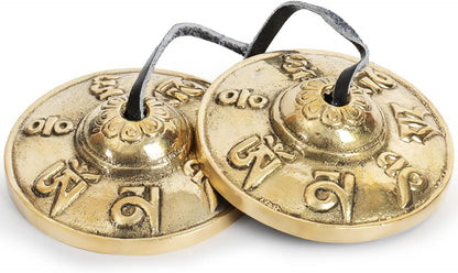 Tibetan Mantra Tingsha Cymbals - Om Mane Padme Hum - 6.3 cm Meditation Bells with Storage Case for Spiritual Healing & Mindfulness for Percussion Instrument - Spiritual Gift for Women