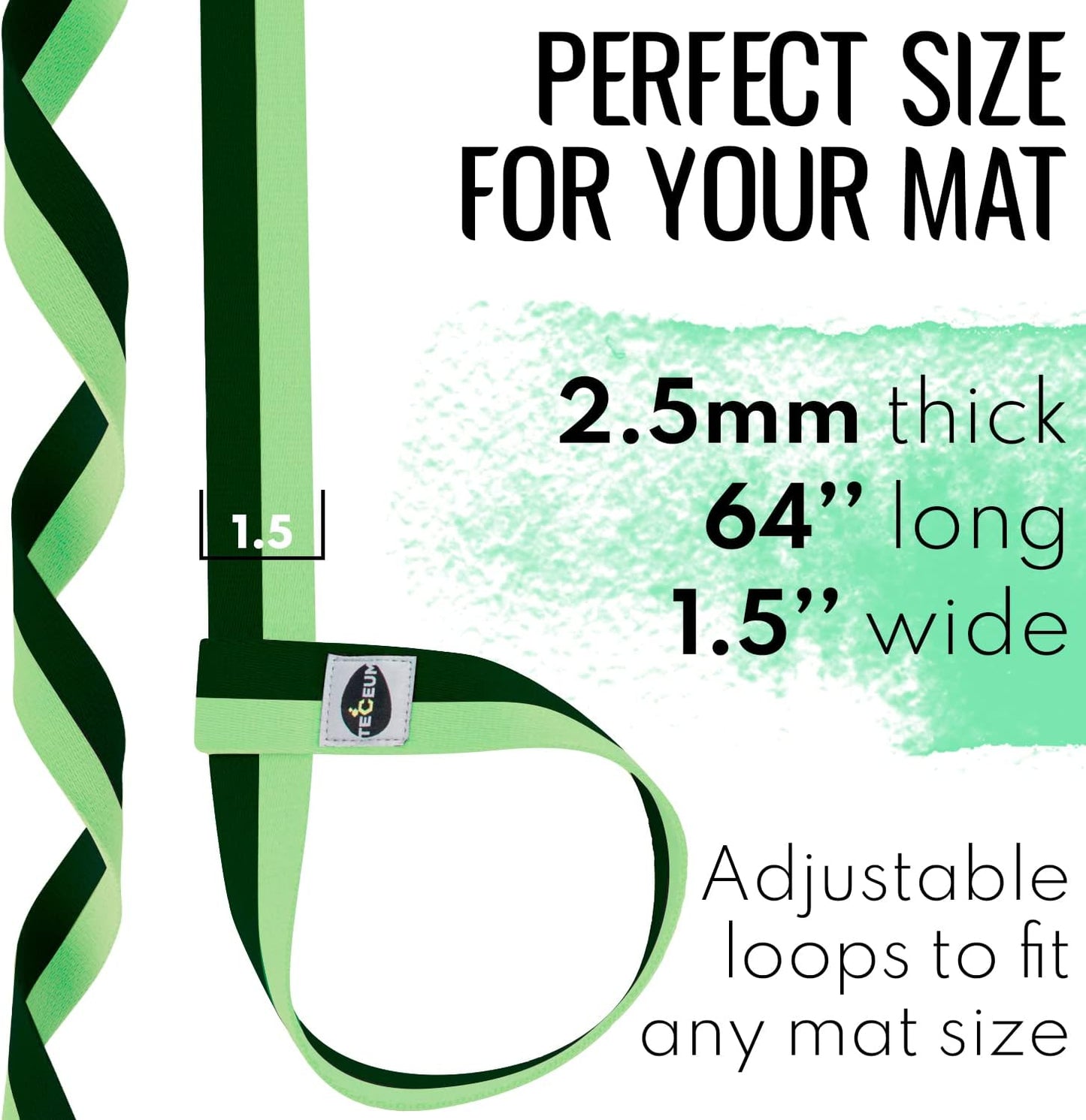 TECEUM Yoga Mat Strap – 30+ Colors – Adjustable Mat Holder Sling Carrier for All Mats [Mat Not Included]