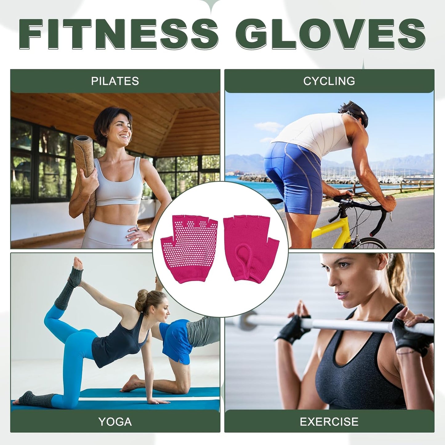 Yoga Gloves, Non Slip Fingerless Pilates Gloves Breathable Exercise Workout Mittens