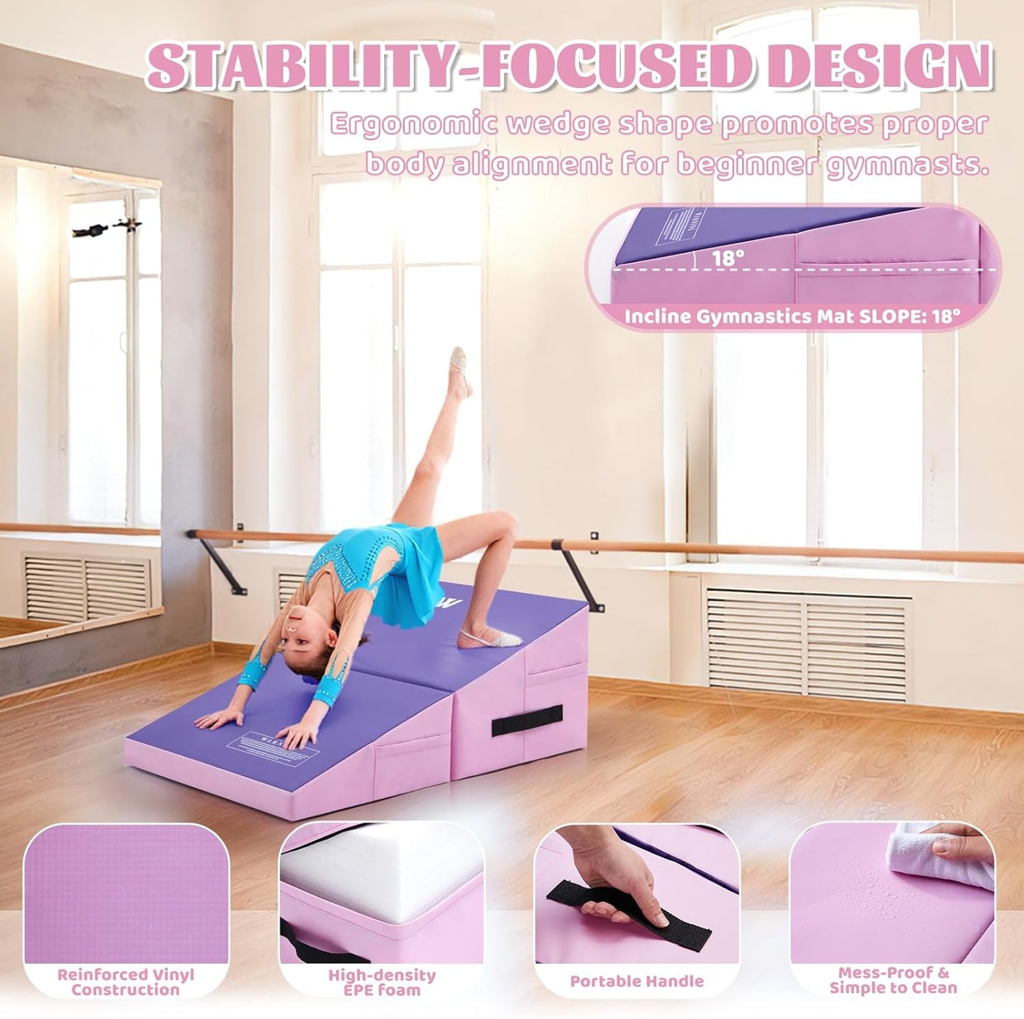 Gymnastics Cheese Mat Incline Wedge Mat, Folding Gymnastics Mat for Kids Tumbling, Indoor/Outdoor Skill Shape Training & Exercise equipment Home Gym Yoga