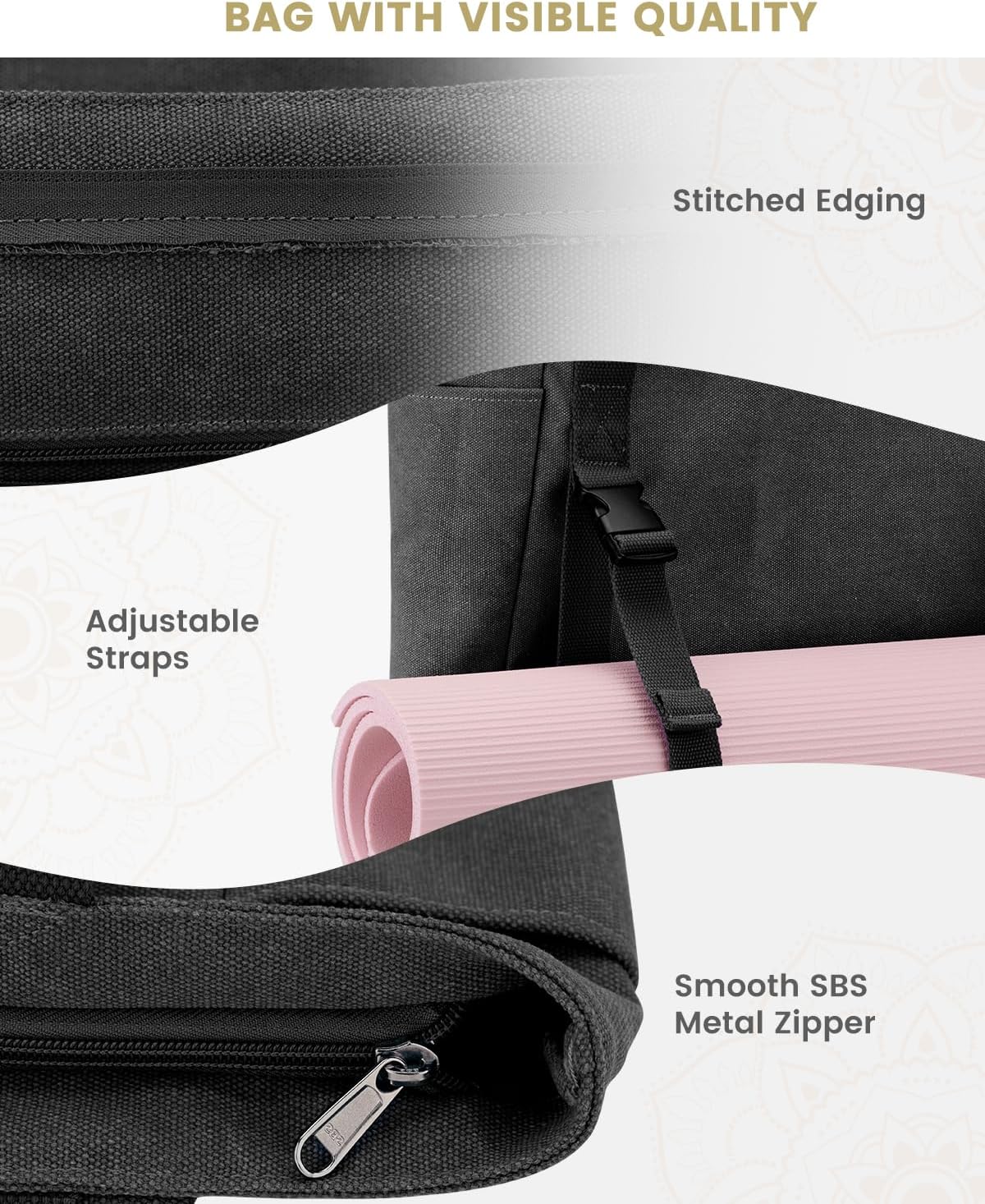 Gonex Yoga Mat Bag, Yoga Gym Bag Tote Bag with Multi Pockets For Women Men, Canvas Yoga Mat Carrier Take in Out Mat Easily For Pilates Travel Workout Office