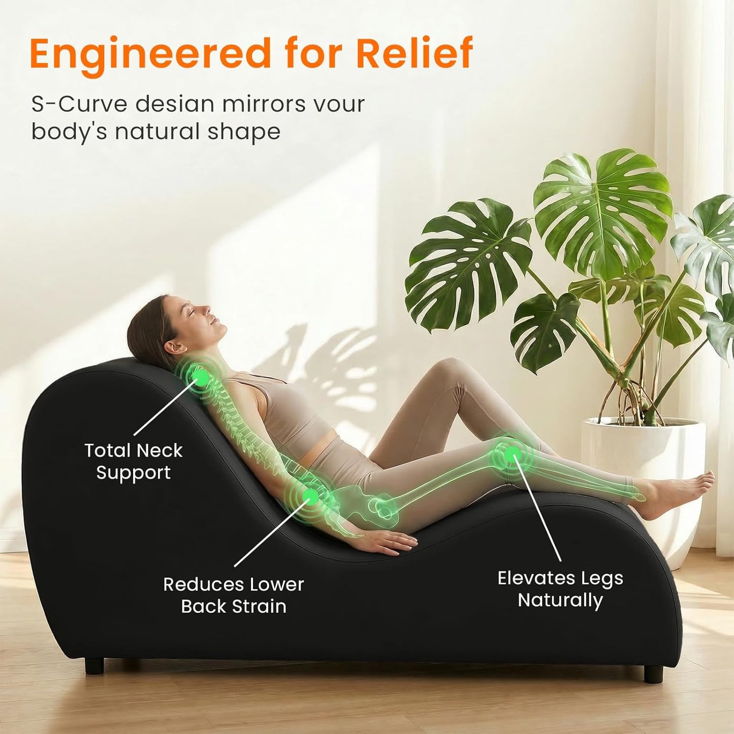 ijuicy Yoga Chair - Velvet Ergonomic Chaise Lounge, Stretching Relaxation Exercise Meditation Chair, Compact 60x18x27 Inches-Dark Grey