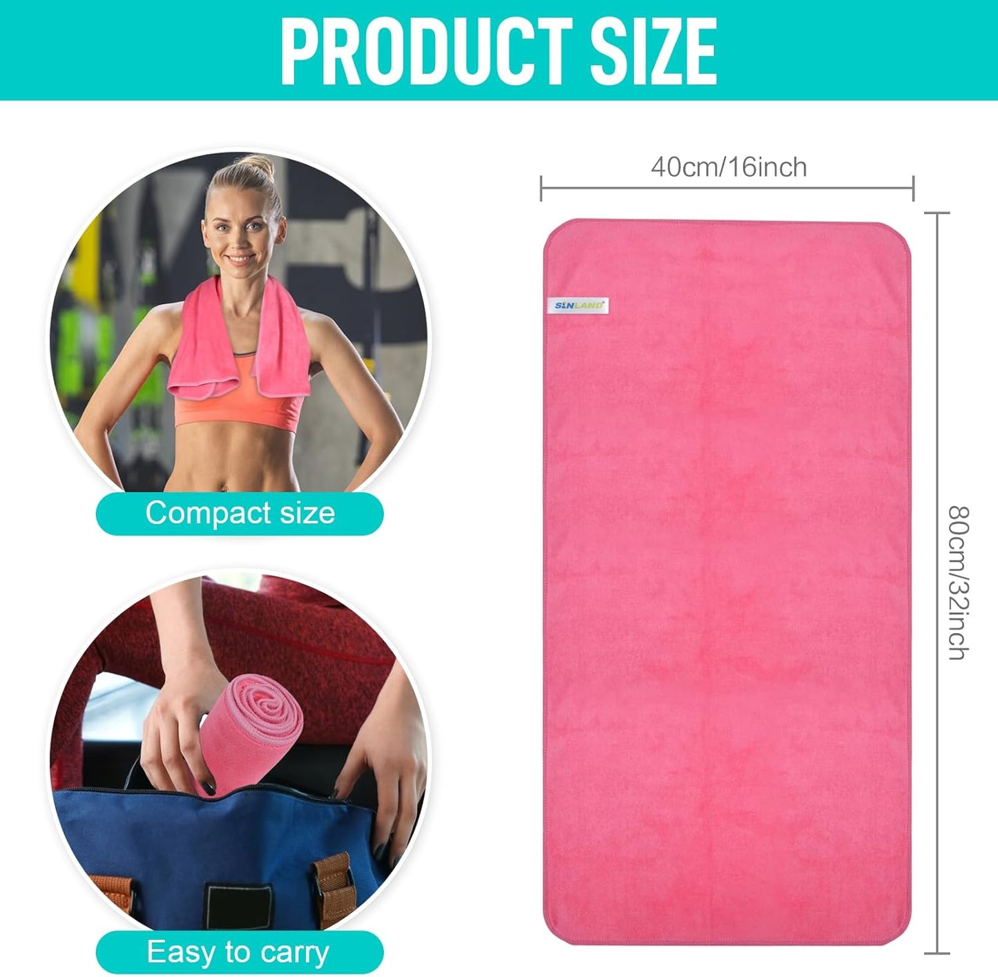 SINLAND Microfiber Gym Towels Super Absorbent Compact Travel Workout Towel Quick Dry Camping Sweat Towel for Sports Beach Swimming Backpacking Hiking and Yoga Men Women 16 Inch X 32 Inch