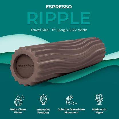 Oceanfoam Ripple Travel Foam Roller (11" x 3.35") Firm Mini Foam Roller for Physical Therapy, Deep Tissue Massage, Back Pain - High Density, Ergonomic Wave Textured - Yoga, Pilates, Exercise (Natural) - Colors A