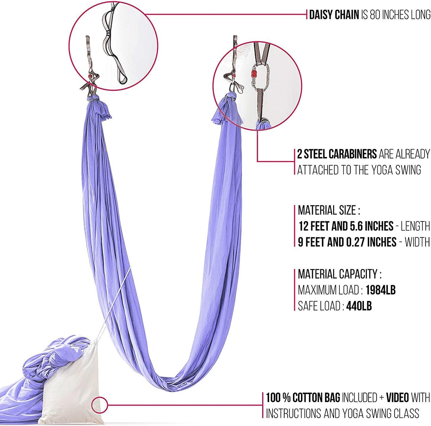 Pinc Active Silk Aerial Yoga Swing & Hammock Kit for Improved Yoga Inversions, Flexibility & Core Strength