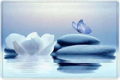 HVEST Zen Blue Floral Bathroom Rugs Zen Stone Water Lily and Butterfly on Lake Bath Mats for Bathroom Modern Yoga Spa Bathtub Mat Non Slip Floor Mat Bathroom Decor Accessories,31W X 20L inches