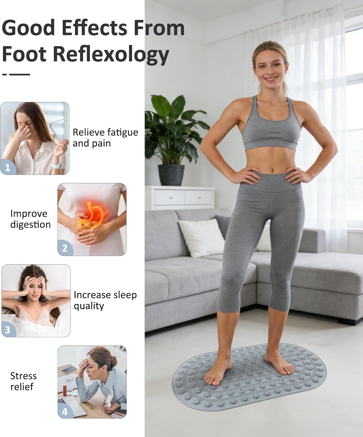 Acupressure Foot Massage Mat - Portable Foldable Foot Massager Mat for Bathroom, Yoga, Outdoor Games, Office Standing Desk Pad, Relieve Foot Pain, Anti-Slip, 30 x 18 inch (Grey)