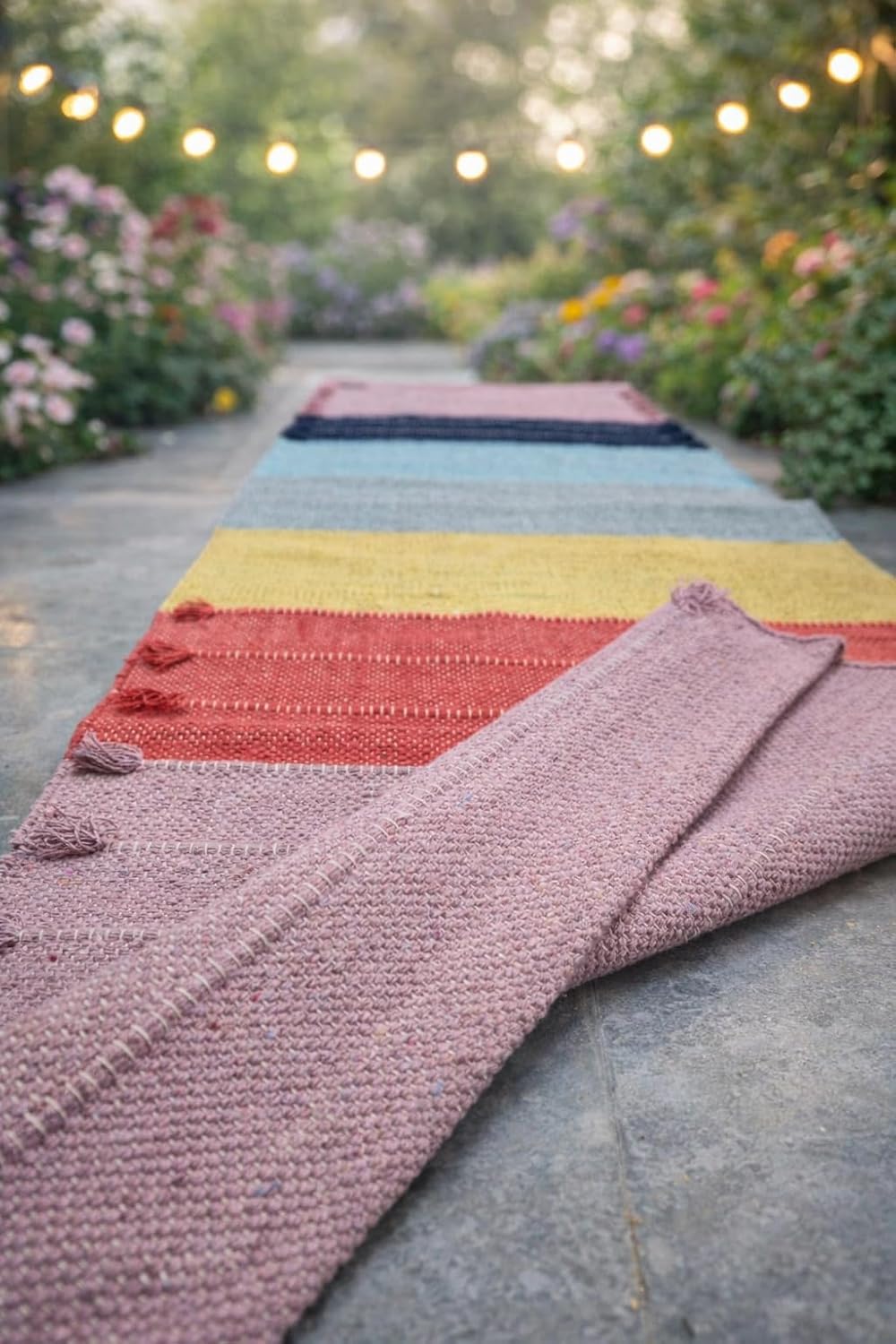 Indian Handmade100 % Organic Anti Skid Multi Colour Cotton Yoga Mat - Eco-Friendly Hand-Woven Rug - Non-Slip & Thick (24”x72”x5mm) for Hot yoga & Everyday Fitness at Home - Comfortable & Foldable Extra-Long Mat