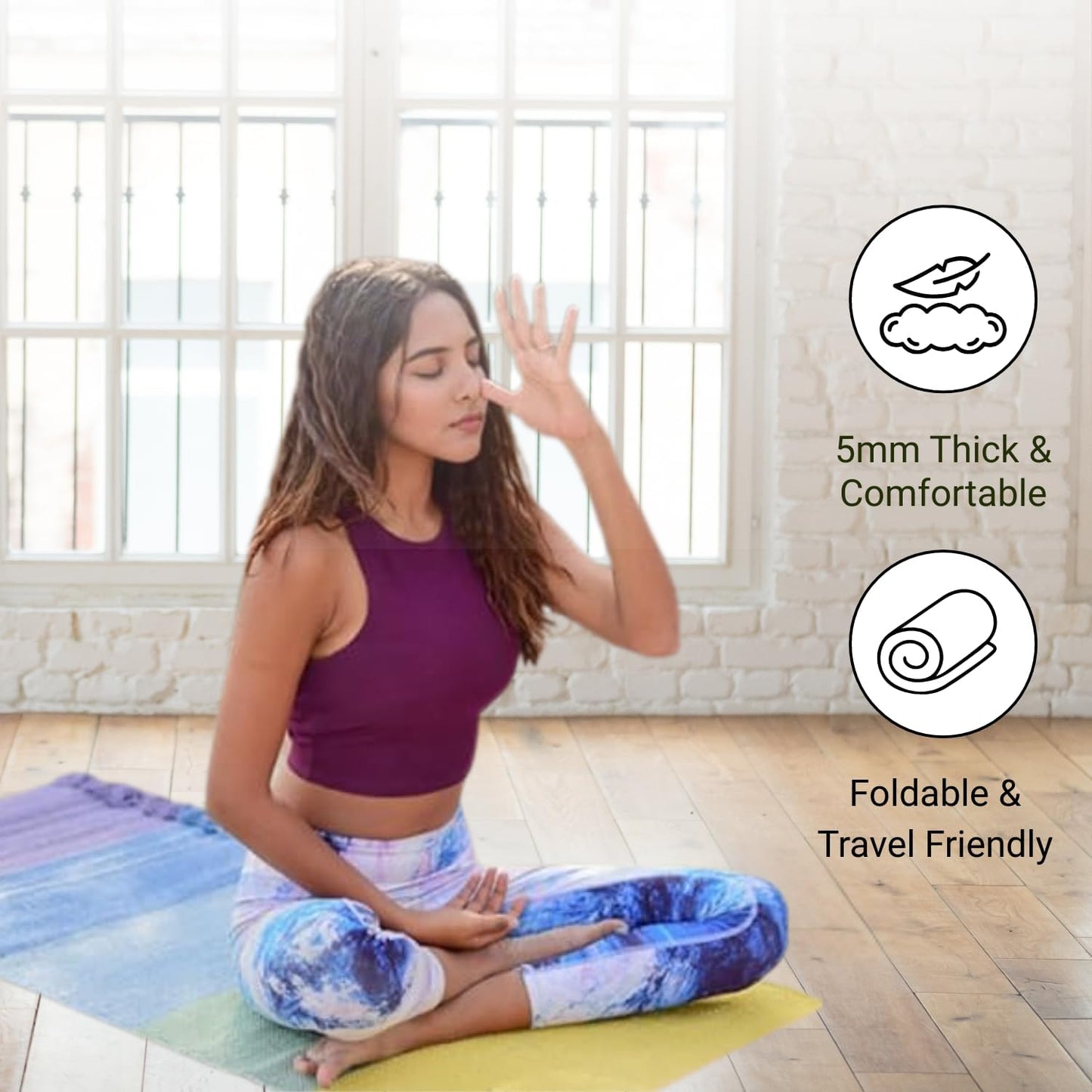 Indian Handmade100 % Organic Anti Skid Multi Colour Cotton Yoga Mat - Eco-Friendly Hand-Woven Rug - Non-Slip & Thick (24”x72”x5mm) for Hot yoga & Everyday Fitness at Home - Comfortable & Foldable Extra-Long Mat