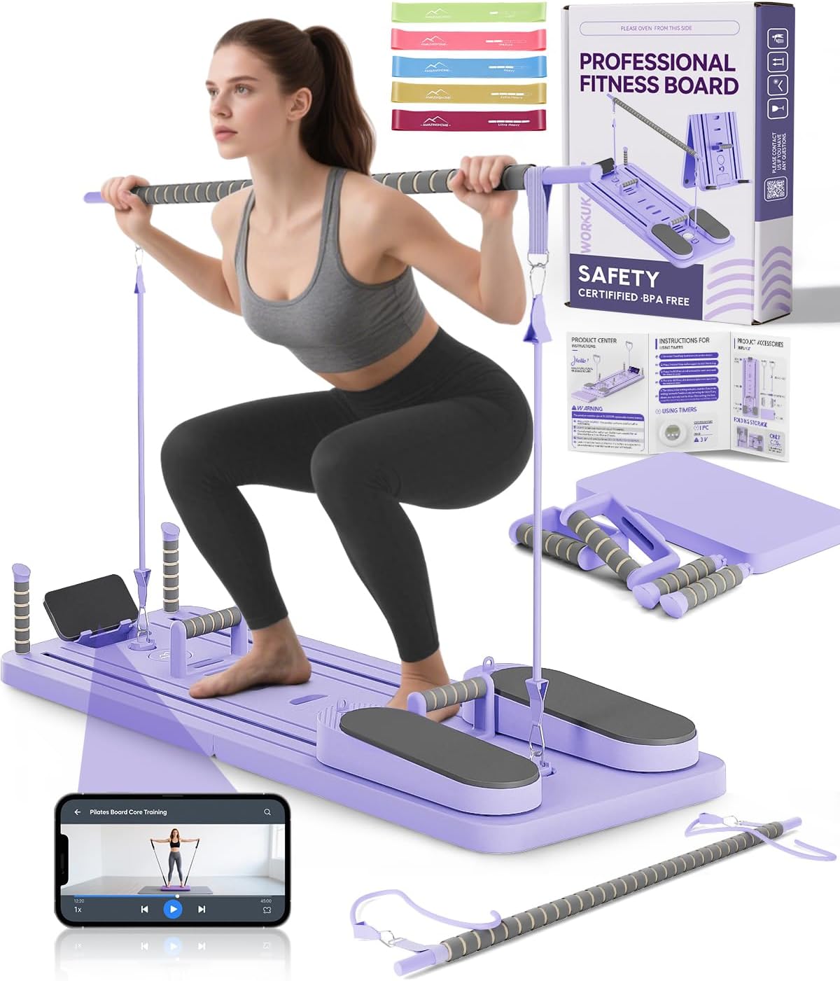 Pilates Board - Multi-Functional Pilates Reformer for Core & Abdominal Training, Top-Tier Pilates Equipment for Women’s Home Fitness