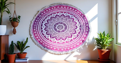 Mandala Round Beach Tapestry Boho Hippie Blanket Bohemian Large Table Cloth Home Decor Yoga Mat Meditation Picnic Rug Throw Hippy Gypsy Tablecloth Roundie (42 Inches, Orange And Blue)
