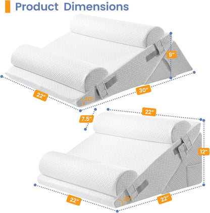 Sasttie Wedge Pillow Set for After Surgery, 2PCS Adjustable Bed Wedge Pillow Headboard with Memory Foam Neck Cushion – for Acid Reflux, Sleeping, Neck & Back Support, Dark Grey