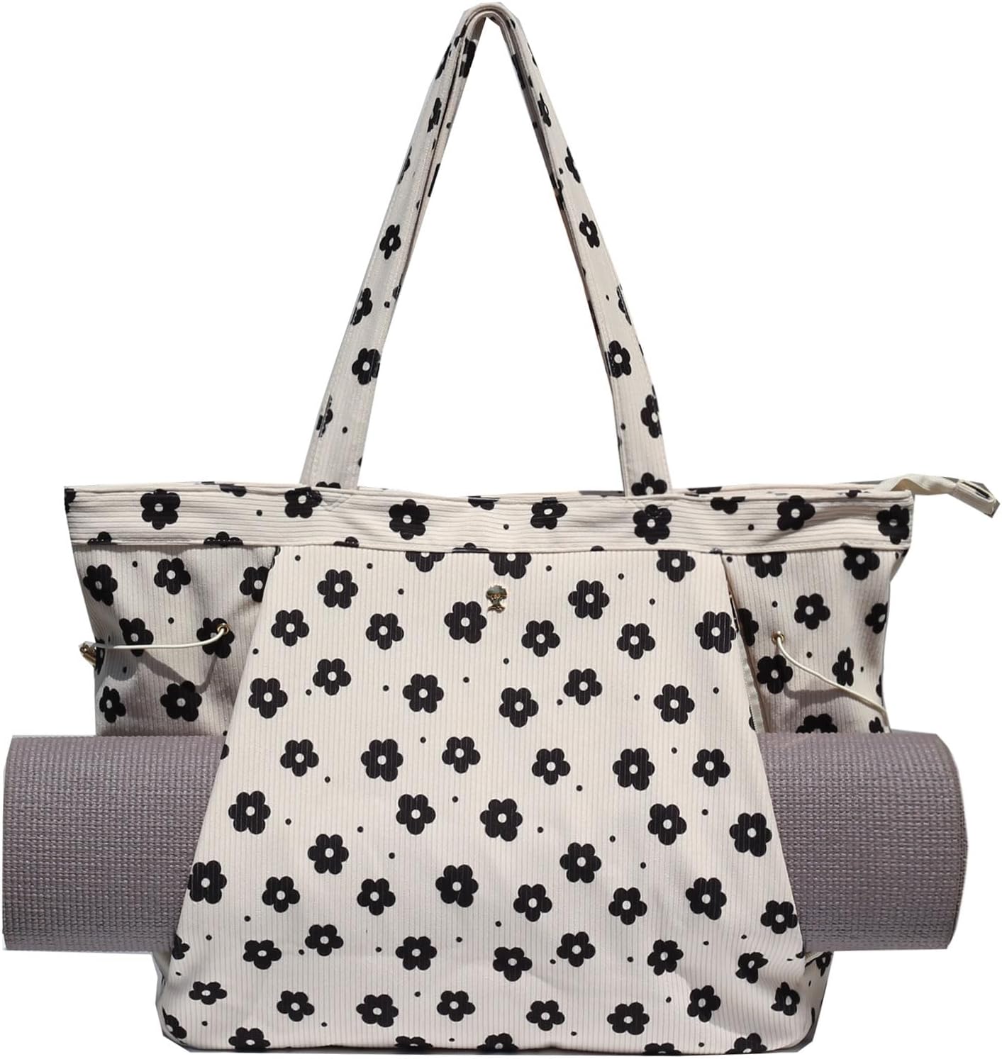 ESVAN Corduroy Yoga Tote Bag Gifts for Women Drawstring Yoga Mat Bag for Office Workout Travel Carryall Pilates Gym