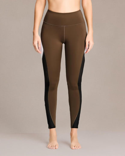 QUEENIEKE Women Yoga Pants Color Blocking Mesh Workout Running Leggings Tights