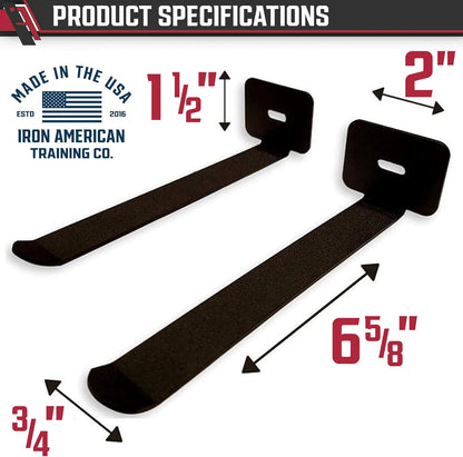 IRON AMERICAN Yoga Mat Hanger - Adjustable Hooks for Exercise Mats, Foam Rollers & Gym Equipment Storage - Wall Mounted - Hardware Included - (6.75" x .75") - American Steel