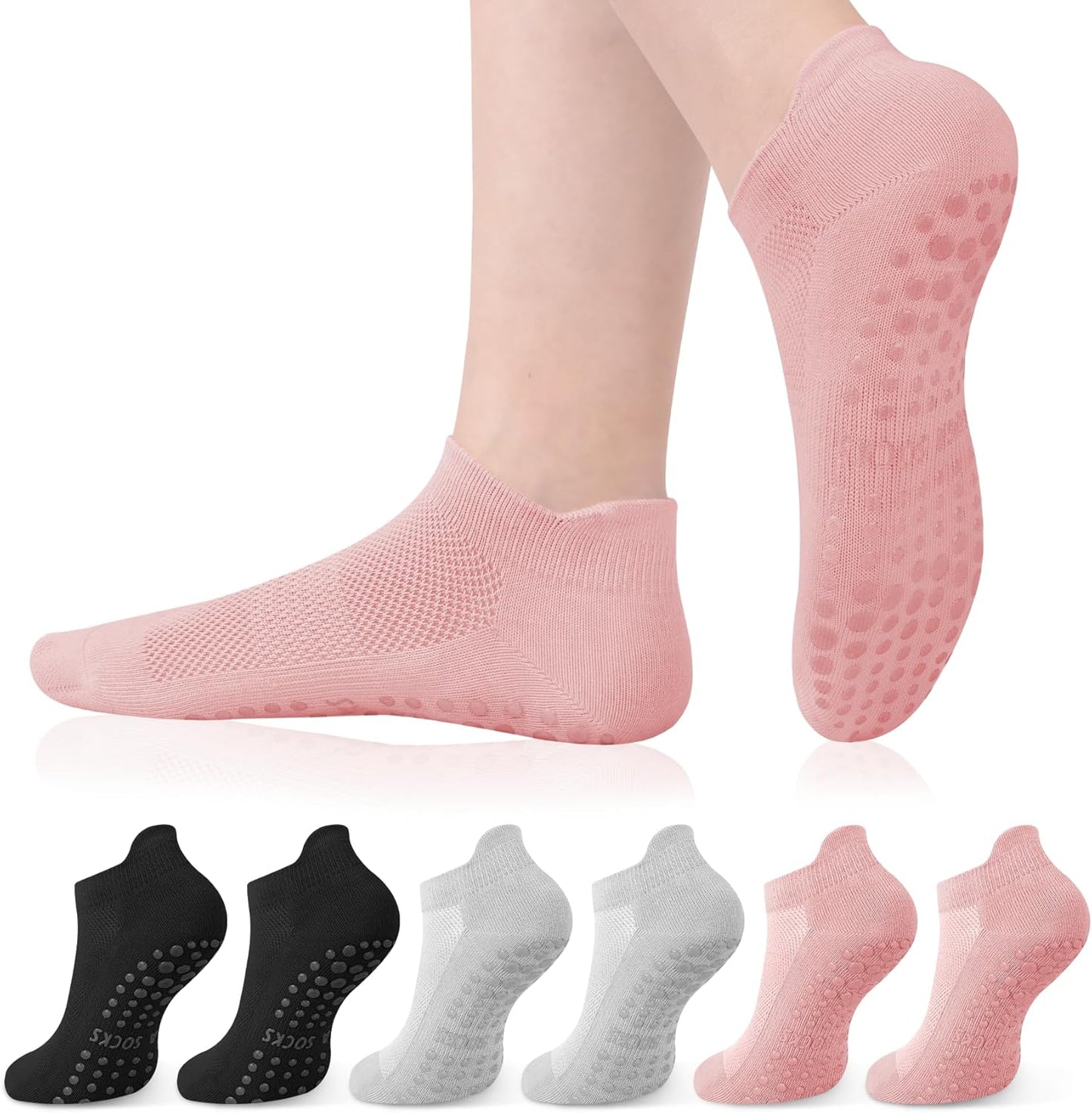 YSense 6 Pairs Pilates Socks with Grips for Women Non Slip Grip Socks Yoga Socks for Ballet Athletic Workout Hospital
