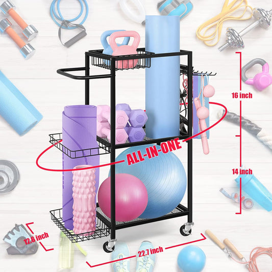 LIANTRAL Yoga Mat Storage Rack - Metal Gym Organizer for Yoga Mats, Foam Rollers & Fitness Equipment, Space Saving Workout Equipment Storage Rack for Home Exercise and Fitness Gear