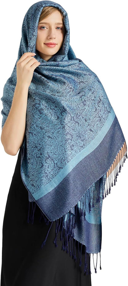 vimate Silky Paisley Pashmina Shawl Scarf-Women's Soft Double-side Jacquard Pashminas Wrap for Evening Dress Travel Shawl