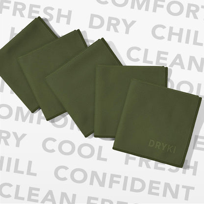 DRYKI Pocket-Sized Sweat Towels - The Original Sweat Absorbing Handkerchiefs - Quick-Dry Microfiber Sweat Rags for Face, Hands, & Body - Men & Women - Gym, Sports, and Work (Blue: 5 Pack)