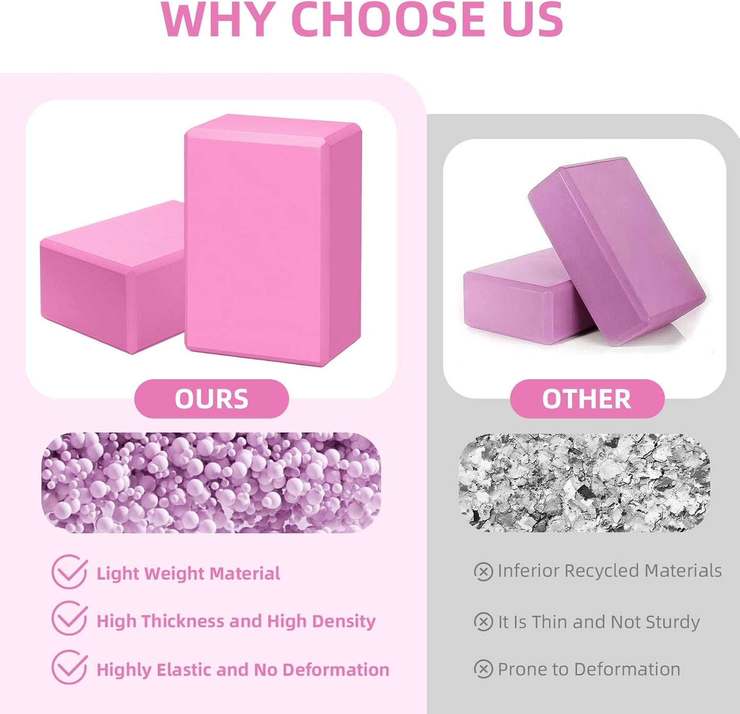 1 Pack Large Foam Yoga Blocks 9x6x4 Inches, Sturdy Pilates Block, Workout Block, Non Slip Surface Yoga Brick for Pilates Meditation, Stretching and Toning, Pink