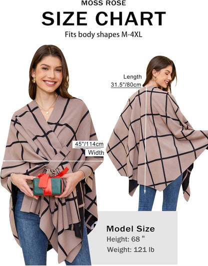Moss Rose Women's Shawl Wrap Poncho Ruana Cape Open Front Cardigan Shawls for Spring Fall Winter