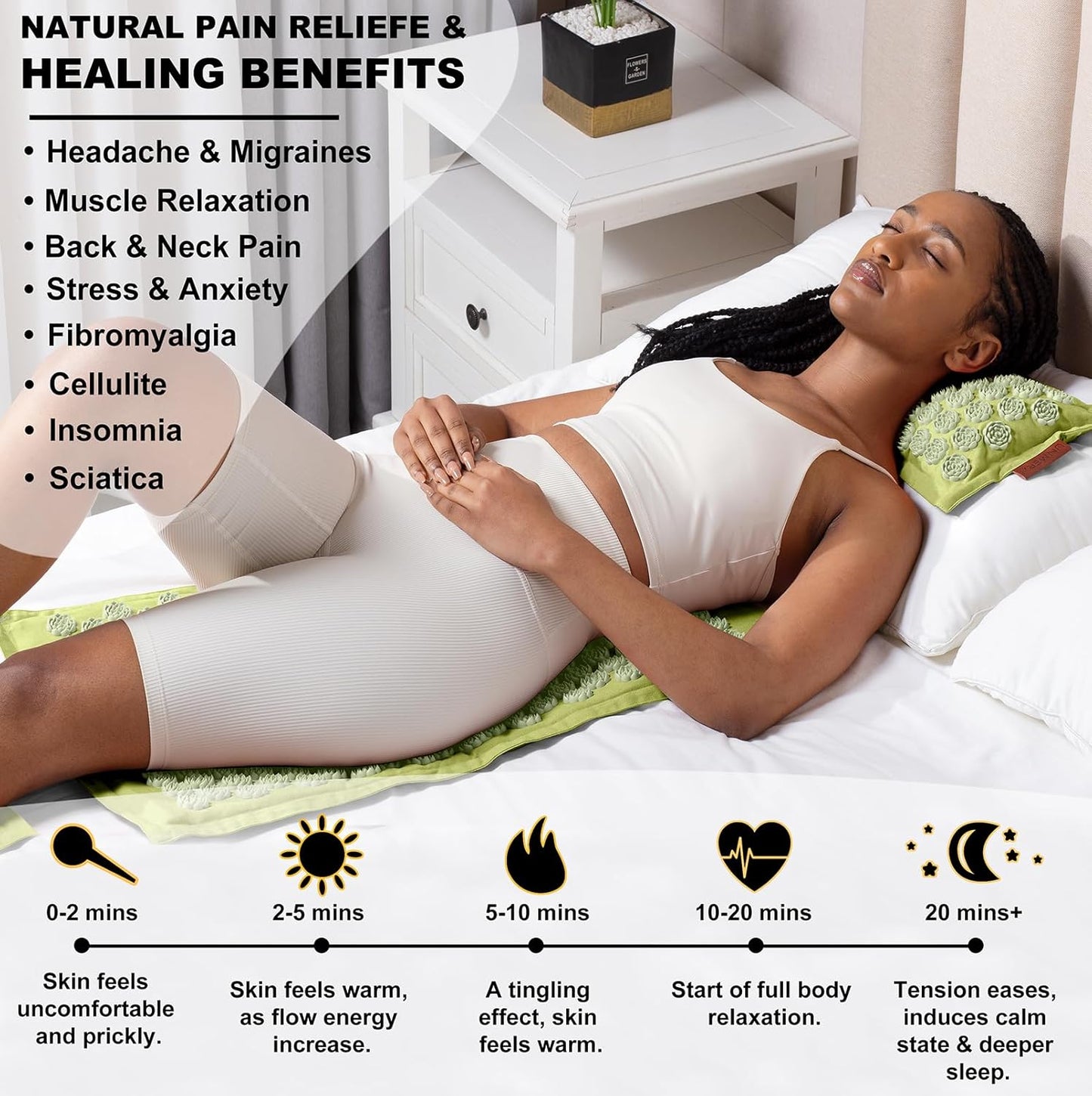UNMERA Acupressure Mat and Pillow Set,Natural Eco Linen & Coconut Fiber Filling,for Back/Neck Pain Relief, Sciatic, Headache and Muscle Relaxation, Comes with Carrying Bag