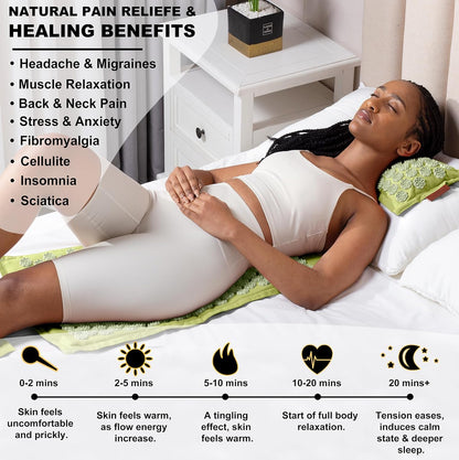 UNMERA Acupressure Mat and Pillow Set,Natural Eco Linen & Coconut Fiber Filling,for Back/Neck Pain Relief, Sciatic, Headache and Muscle Relaxation, Comes with Carrying Bag