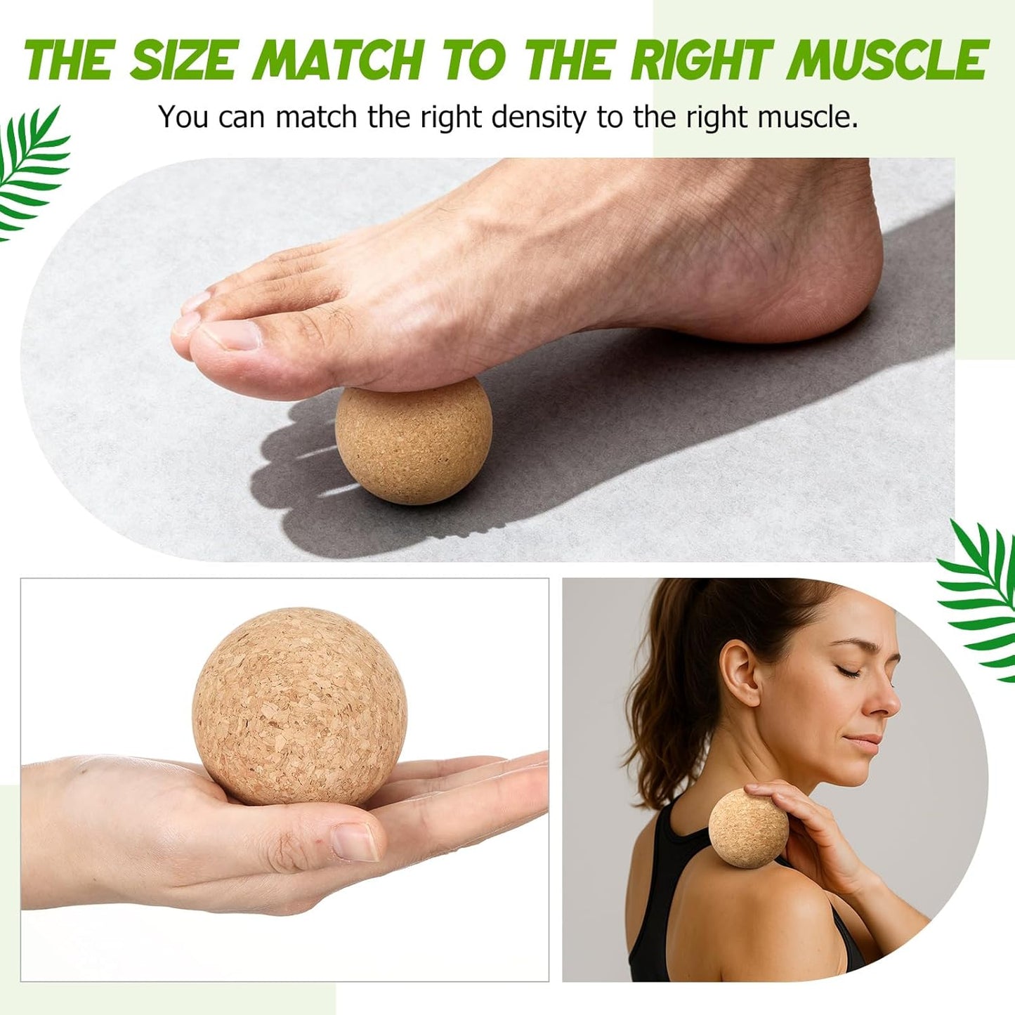 TrelaCo Cork Massage Balls Set of 2 for Fascia Release After Exercise Yoga Point Therapy Relax Muscles Relieve Stress Tools