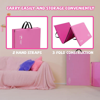 Kangaroo Hoppers Gymnastics Tumbling Mats for Kids, Foldable Gym Mat with Carrying Handles for Home Activity Play