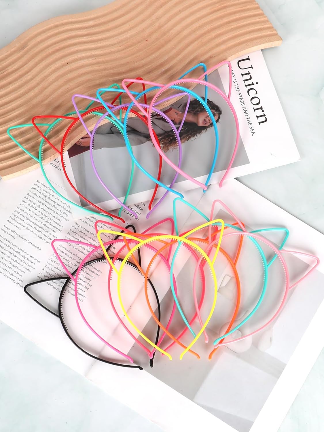 12 Pcs Cat Ears Headband, Plastic Party Headbands, Birthday Party Favors for Cosplay, Makeup, Yoga and Photo Props - Colorful