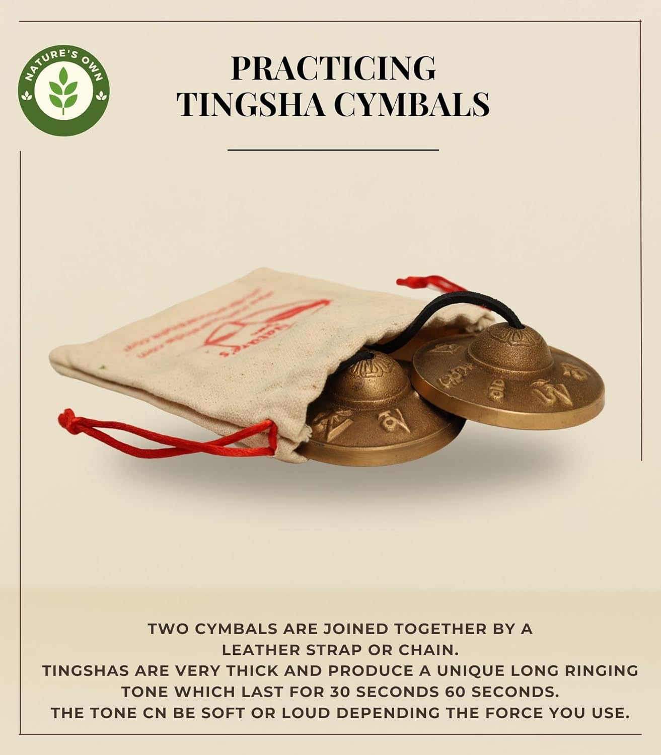 Tibetan Tingsha Bells Cymbals Meditation Chime Bells, 6.3 cm Percussion Instrument, with Cloth Bag, Embossed 8 Lucky Symbols, Ideal for Yoga, Mindfulness, Spiritual Healing, and Sound Therapy