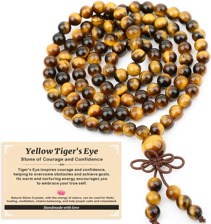 AD Beads 6mm 8mm 108 Prayer Mala Jasper Elastic Bracelet - Handmade Yoga Meditation Healing Power Energy Gifts for Unisex Adult.
