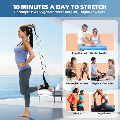comness Foot and Calf Stretcher-Stretching Strap For Plantar Fasciitis, Heel Spurs, Foot Drop, Achilles Tendonitis & Hamstring. Yoga Foot & Leg Stretch Strap. (Black)