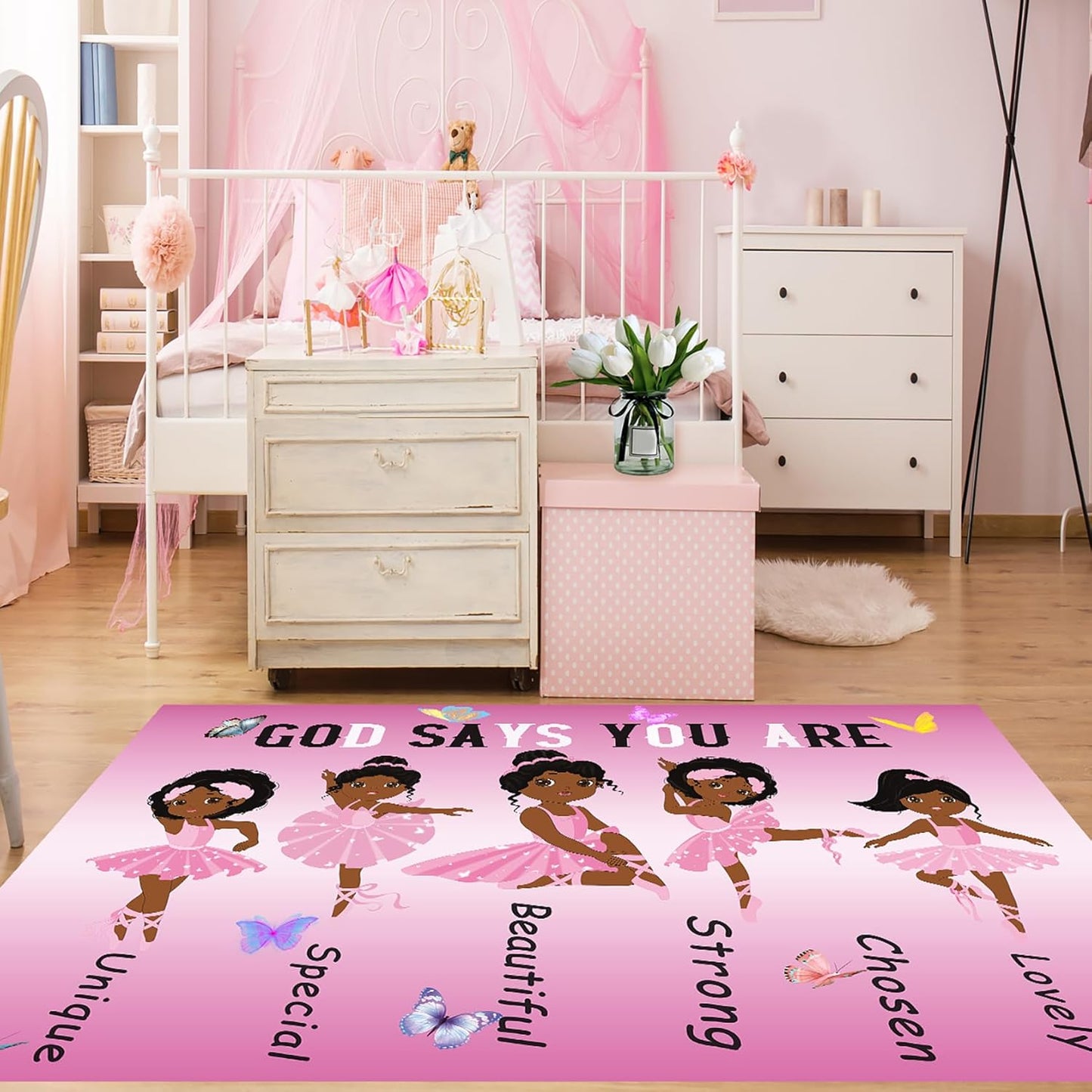 Black Girl Area Rug for Bedroom African Black Girls Floor Rugs for Living Room Playroom Cartoon Art Home Decor Soft Yoga Mats for Women Afro Purple 47" x 31" (2.7 x 3 Feet)