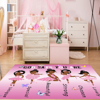 Black Girl Area Rug for Bedroom African Black Girls Floor Rugs for Living Room Playroom Cartoon Art Home Decor Soft Yoga Mats for Women Afro Purple 47" x 31" (2.7 x 3 Feet)