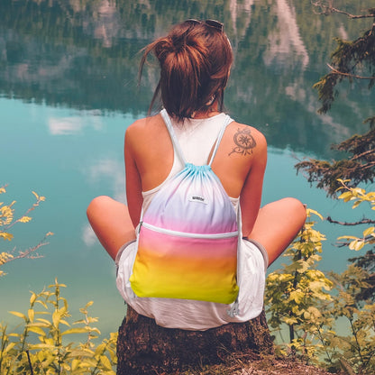 WANDF Drawstring Backpack String Bag Sackpack Cinch Water Resistant Nylon for Gym Shopping Sport Yoga (Black)