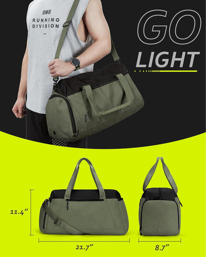 BAGSMART Gym Bags for Men Women, Foldable Travel Duffle Bag, Lightweight Weekender Duffel Bag With Shoe Compartment, Water Resistant Workout Duffle Sports Bag for Travel Yoga, Army Green