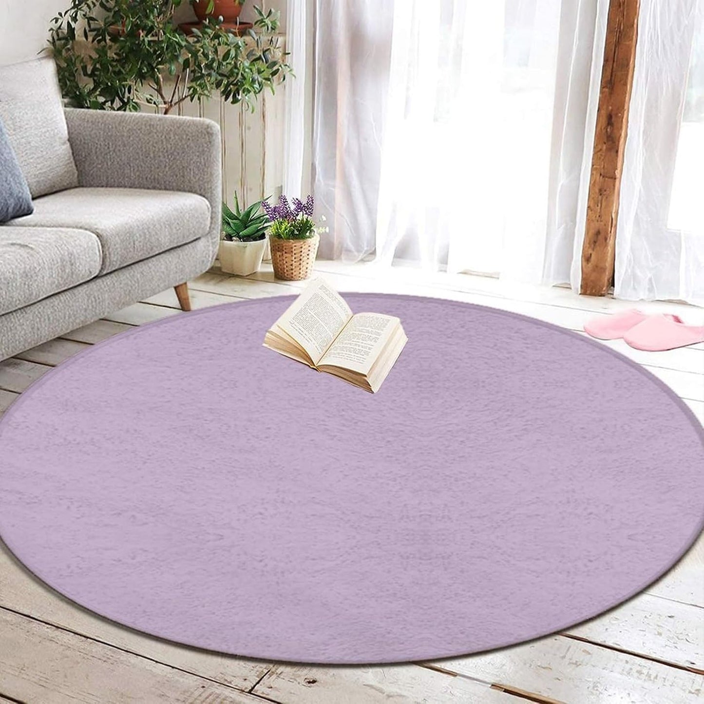 Women's Large Home Decor Mat, Soft Round Yoga Carpet, Non Slip Machine Washable Home Office Circle Rug Purple